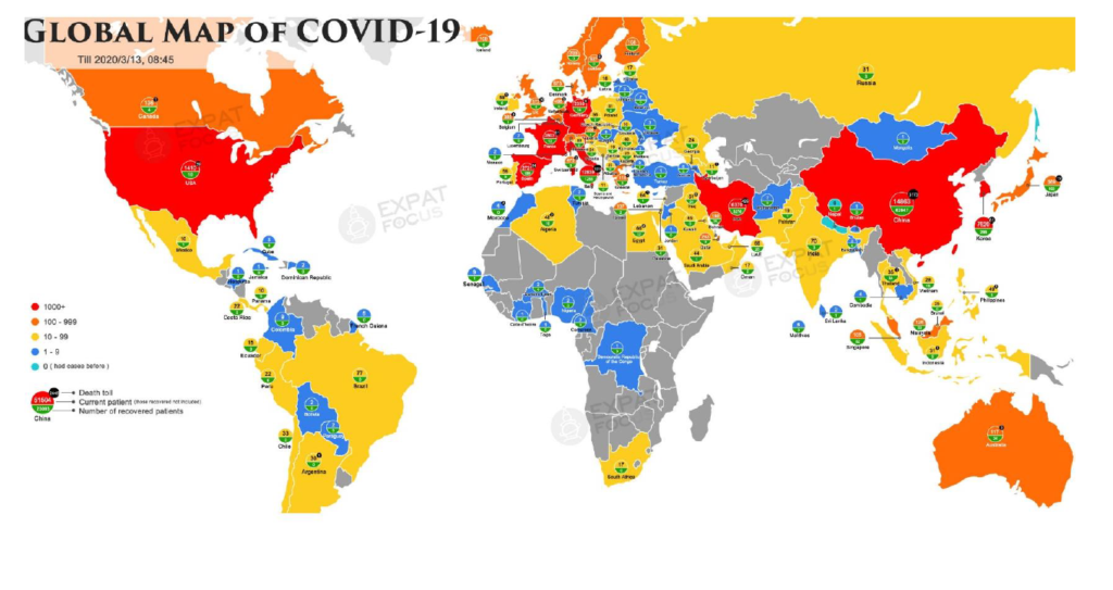 13 mars 2020 : situation de l’émergence du coronavirus Covid-19